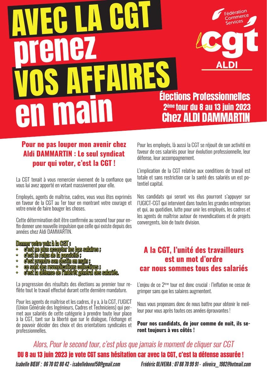 Aldi Dammartin : votez CGT au 2e tour !
