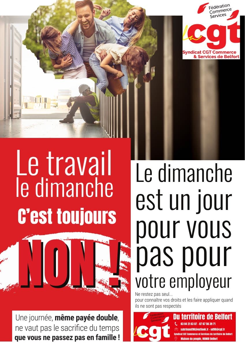 Le travail le dimanche ? NON ! Défendons notre temps en famille