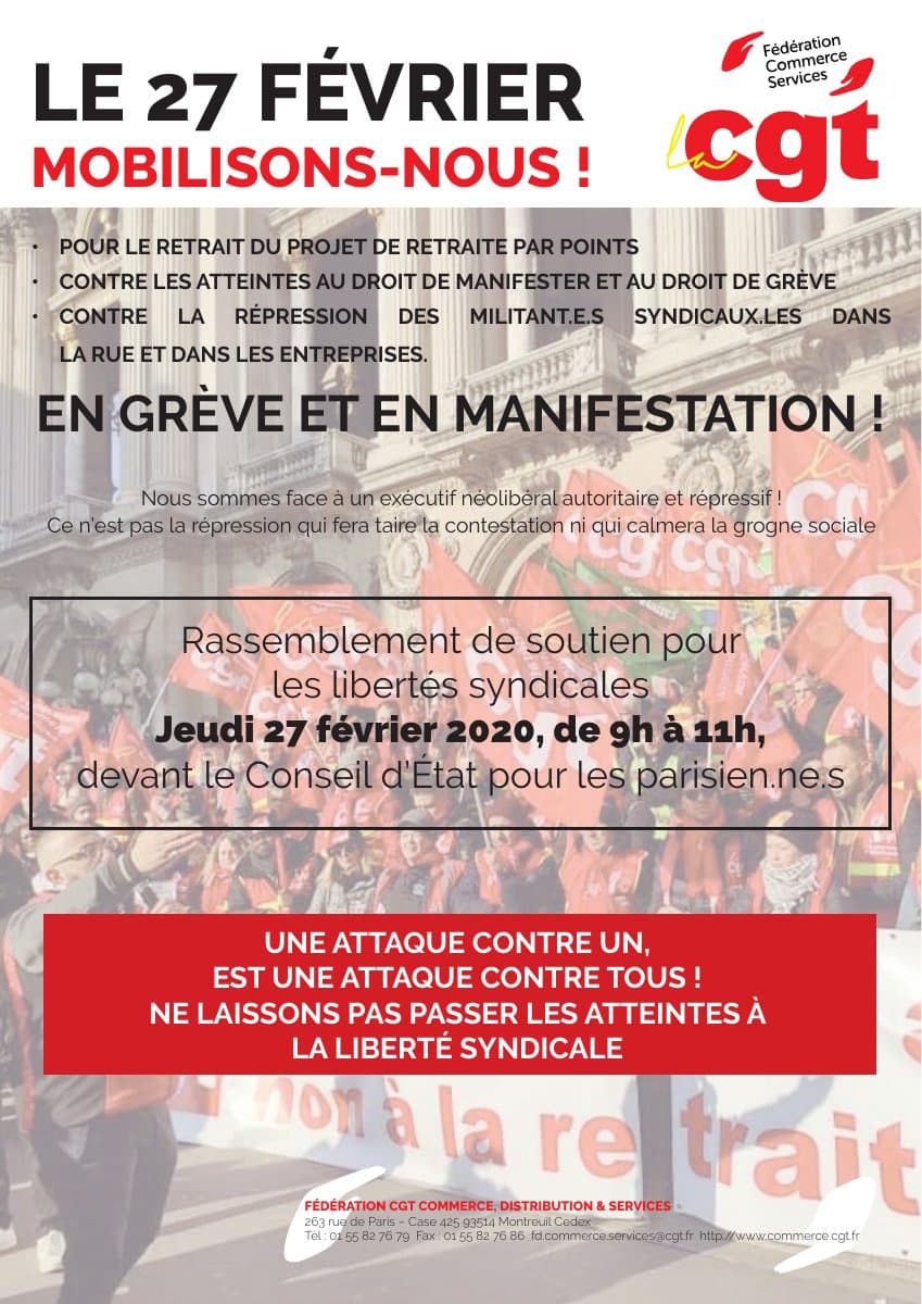 27 février : Mobilisons-nous pour nos libertés syndicales !