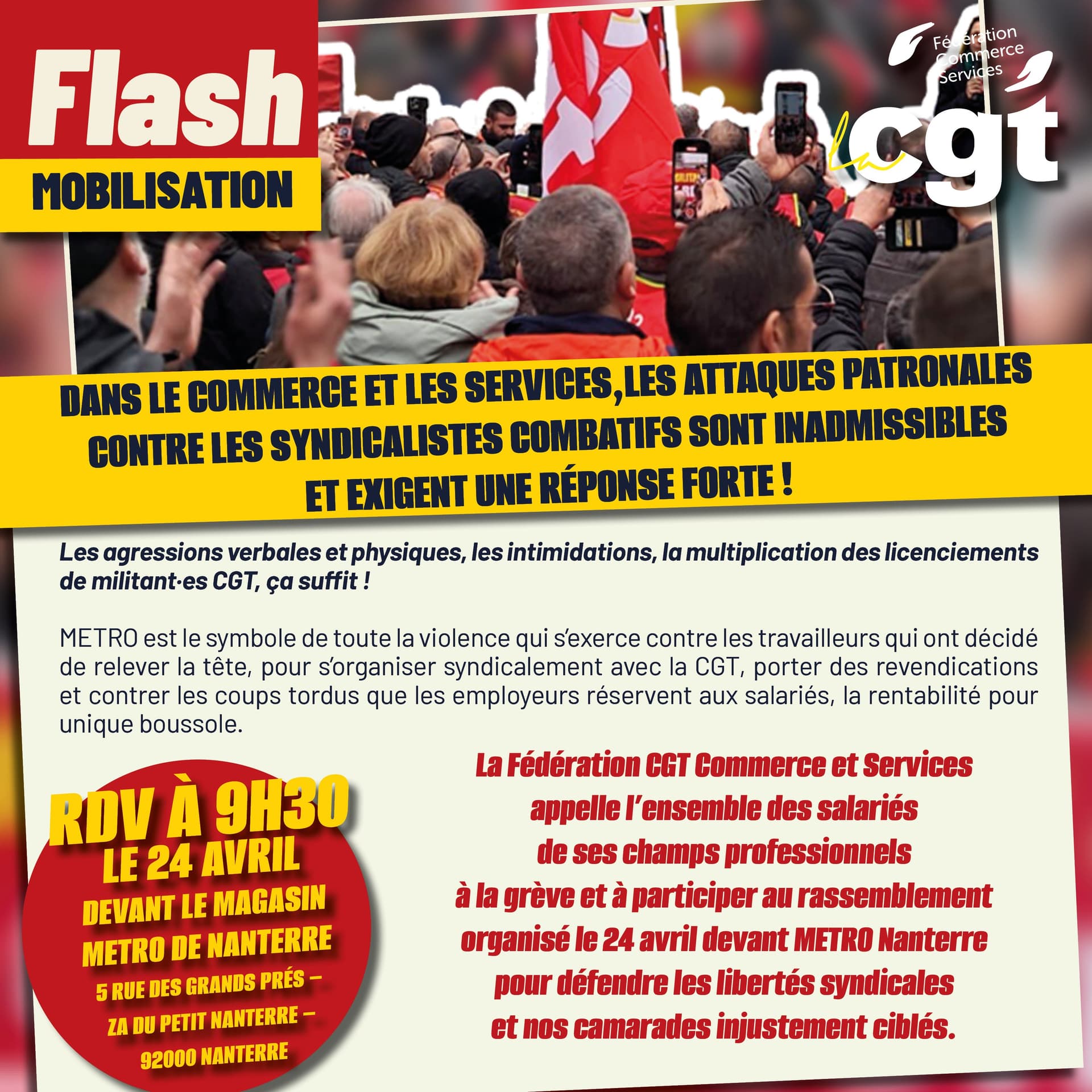 Mobilisation CGT le 24 avril : défense des libertés syndicales