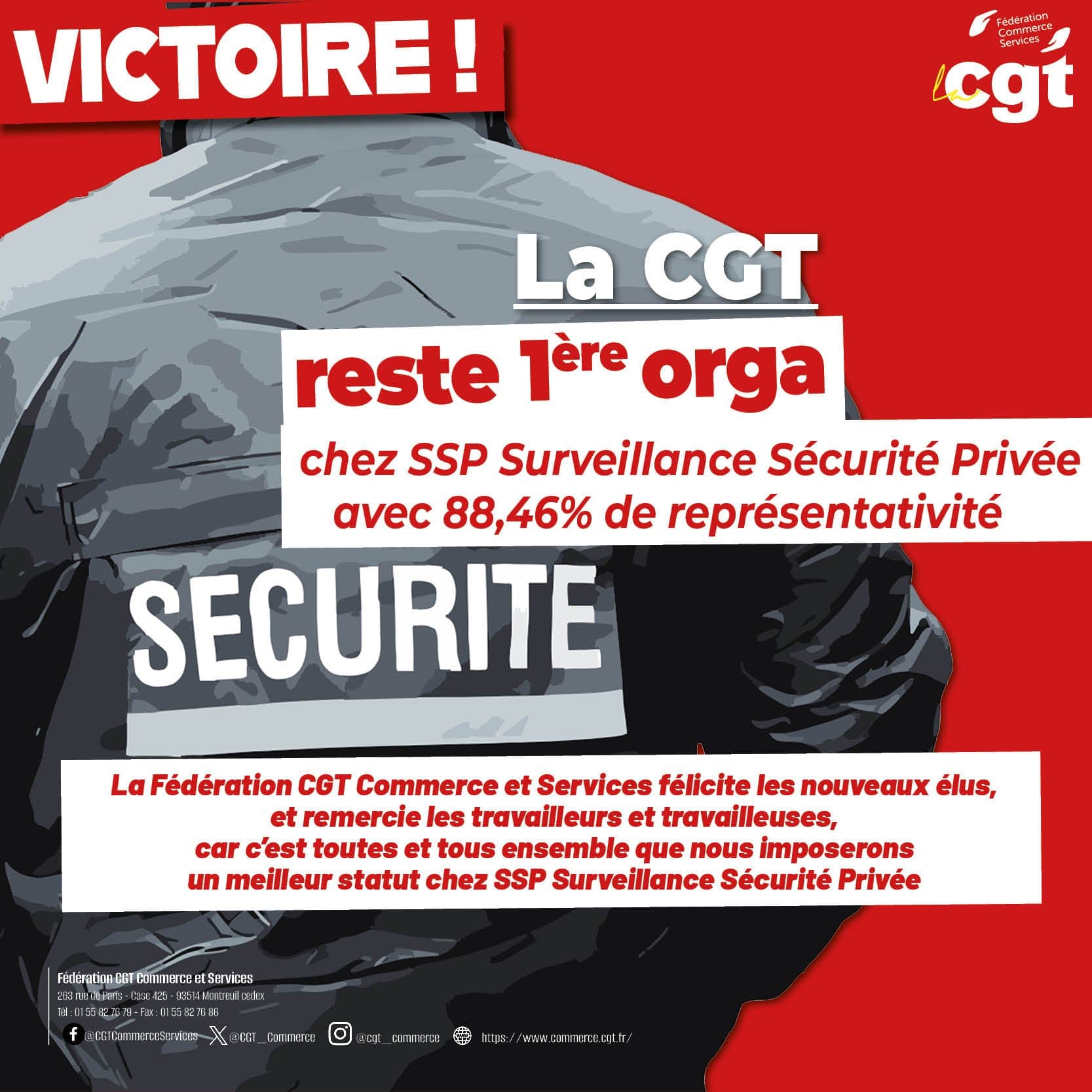 CGT élue première organisation chez SSP avec 88,46%