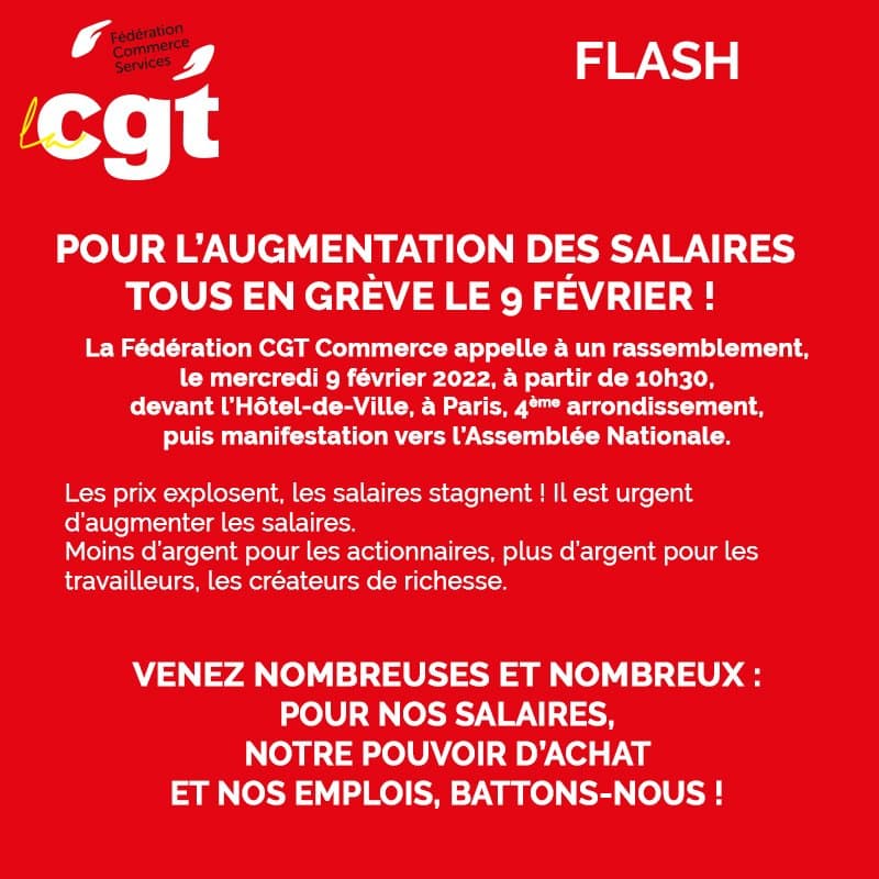 Grève du 9 février : CGT Commerce mobilise pour l'augmentation des salaires