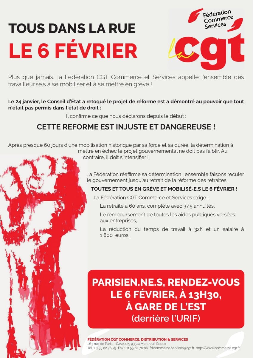 Tous dans la rue le 6 février ! Grève contre la réforme des retraites