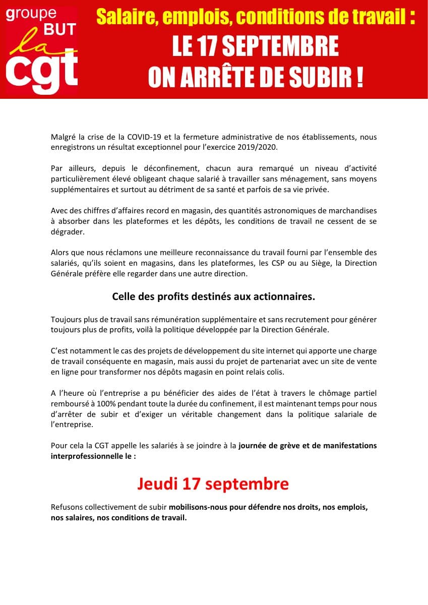BUT : grève le 17 septembre pour les salaires et conditions