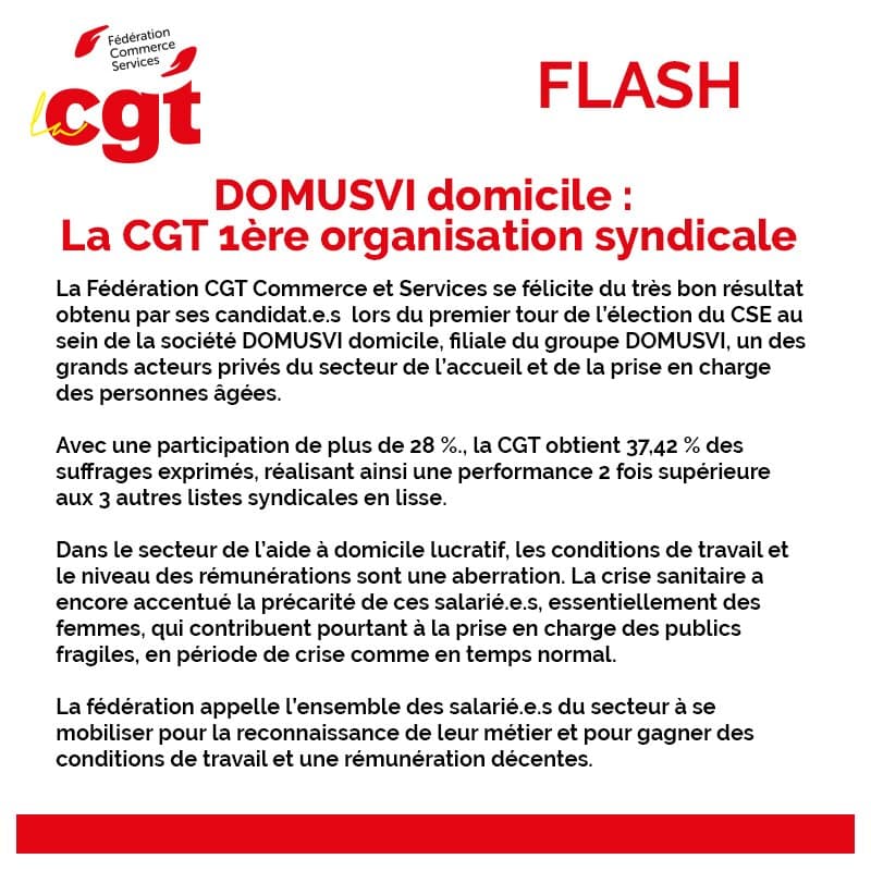 DOMUSVI domicile : la CGT devient 1ère organisation syndicale