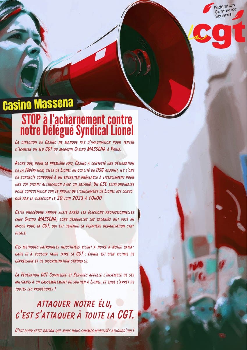 Casino Massena : Stop à l'acharnement contre notre délégué !