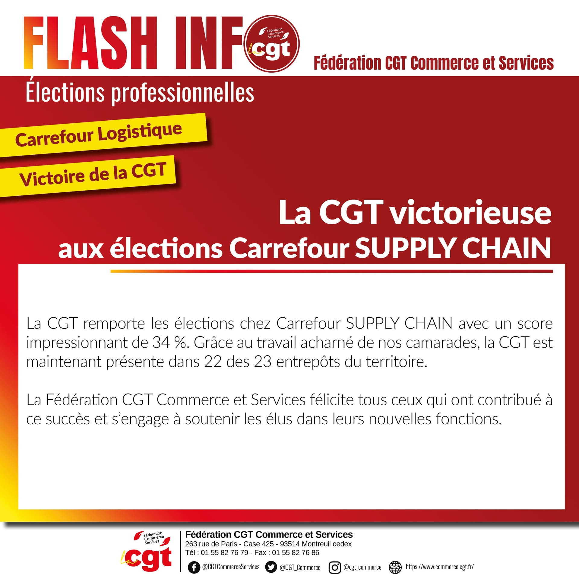 La CGT remporte les élections à Carrefour Supply Chain