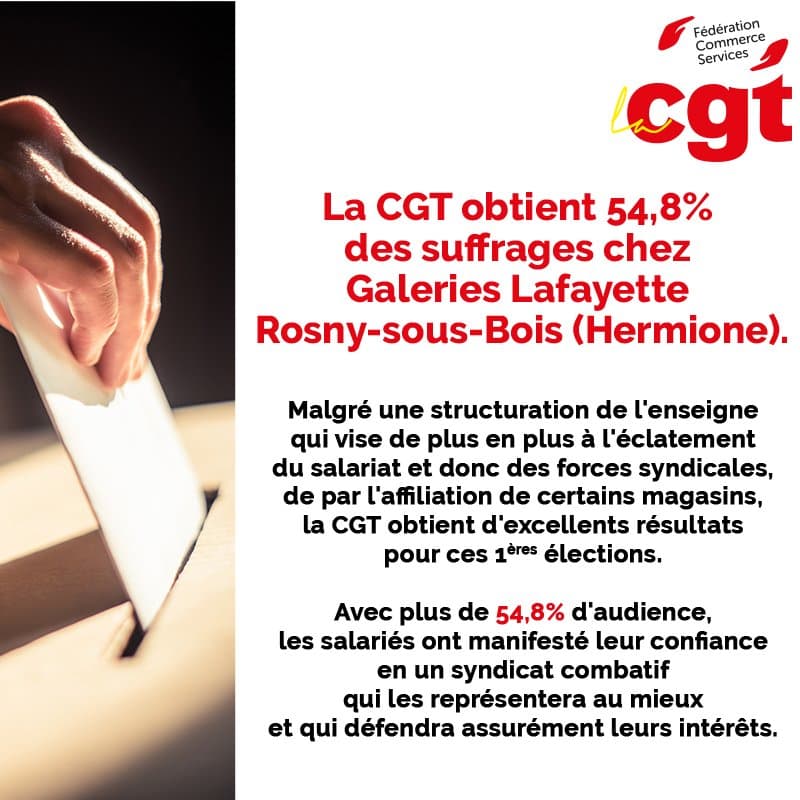La CGT triomphe aux élections de Galeries Lafayette Rosny
