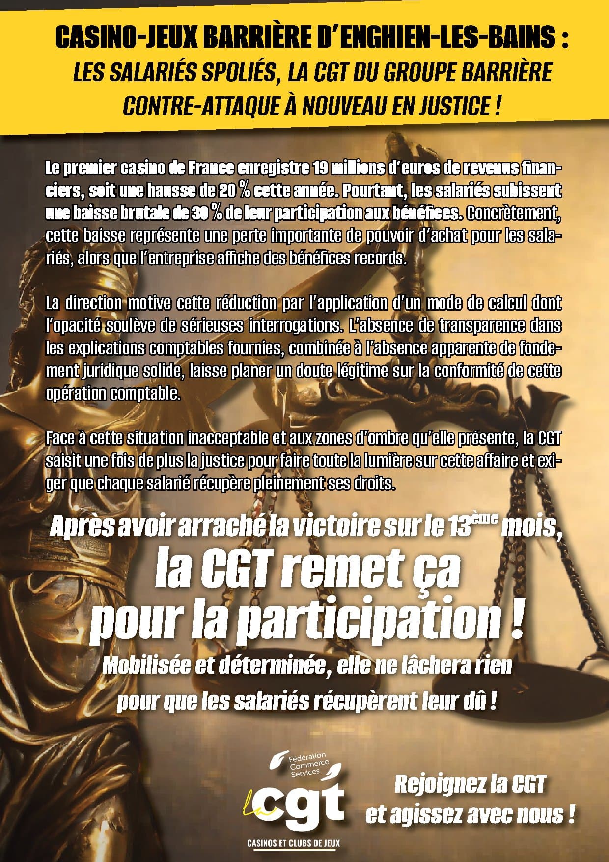 CASINO-JEUX BARRIÈRE D’ENGHIEN-LES-BAINS : LES SALARIÉS SPOLIÉS, LA CGT DU GROUPE BARRIÈRE CONTRE-ATTAQUE À NOUVEAU EN JUSTICE !