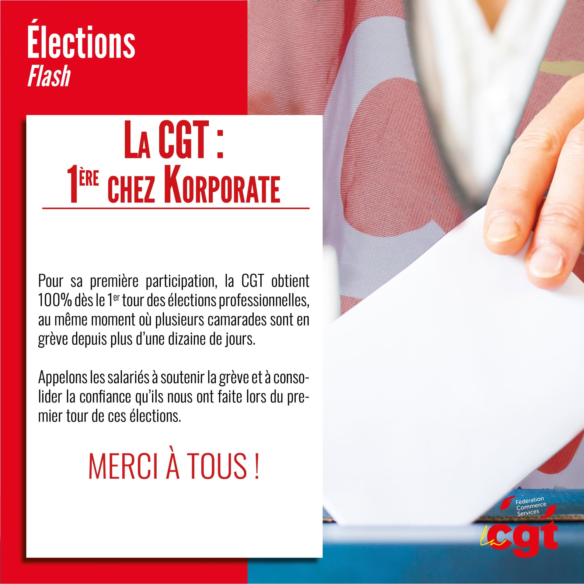 La CGT obtient 100% au 1er tour des élections chez Korporate