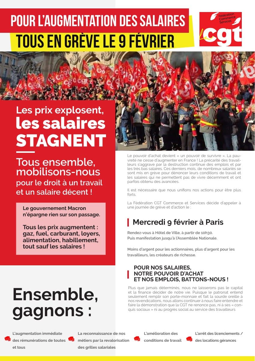 Augmentation des salaires : tous en grève le 9 février