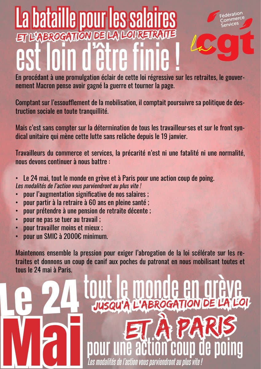 24 mai : grève générale pour les salaires et l'abrogation de la loi retraite
