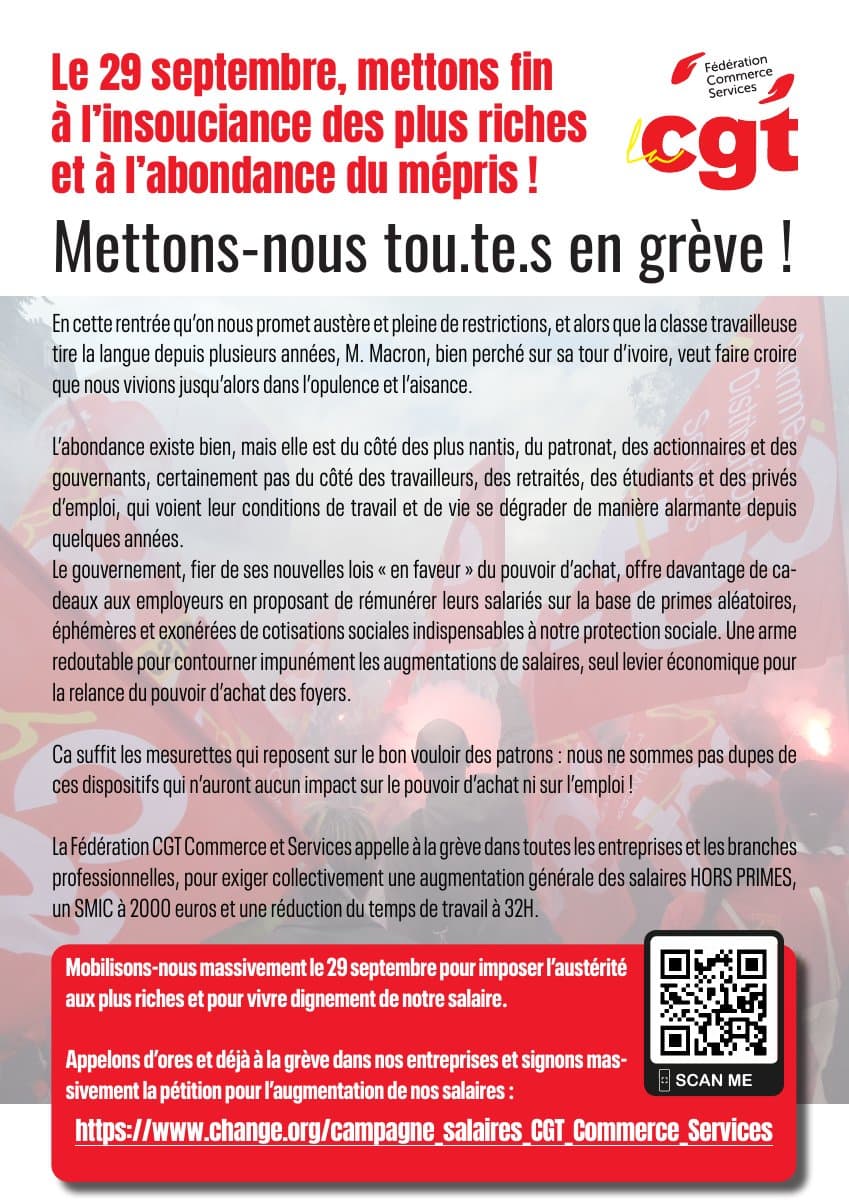 29 septembre : grève interprofessionnelle pour les salaires