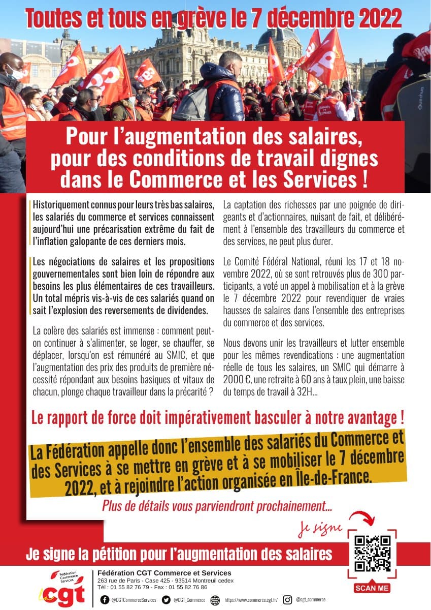 7 décembre 2022 : grève pour l'augmentation des salaires