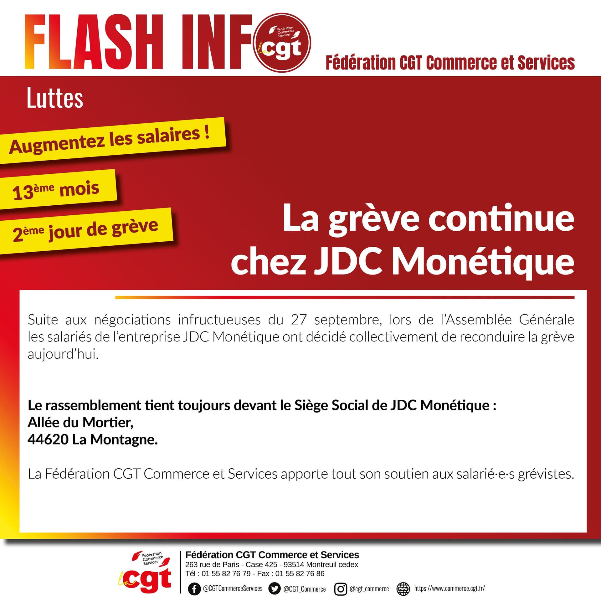 La grève continue chez JDC Monétique