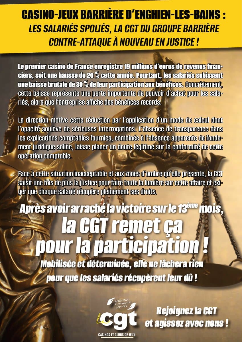 Casino Barrière : les salariés spoliés, la CGT contre-attaque !