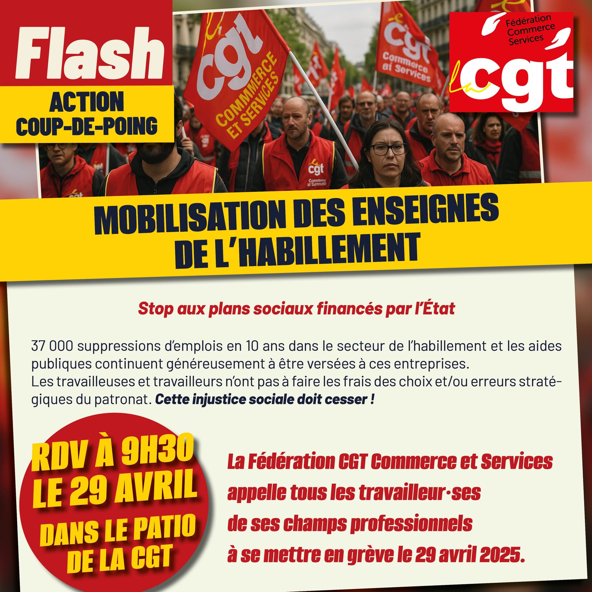 Mobilisation habillement : action coup-de-poing le 29 avril