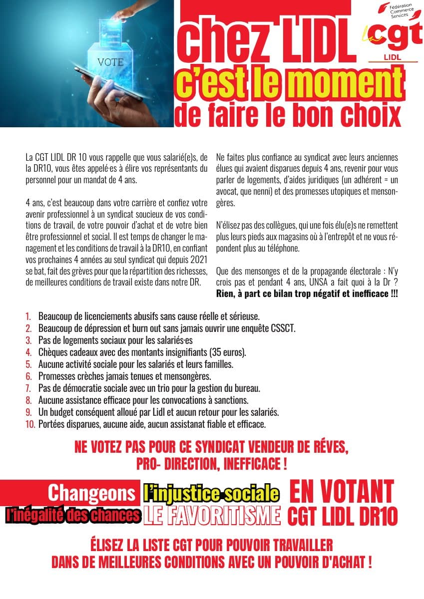 Lidl : votez CGT pour de vraies conditions de travail