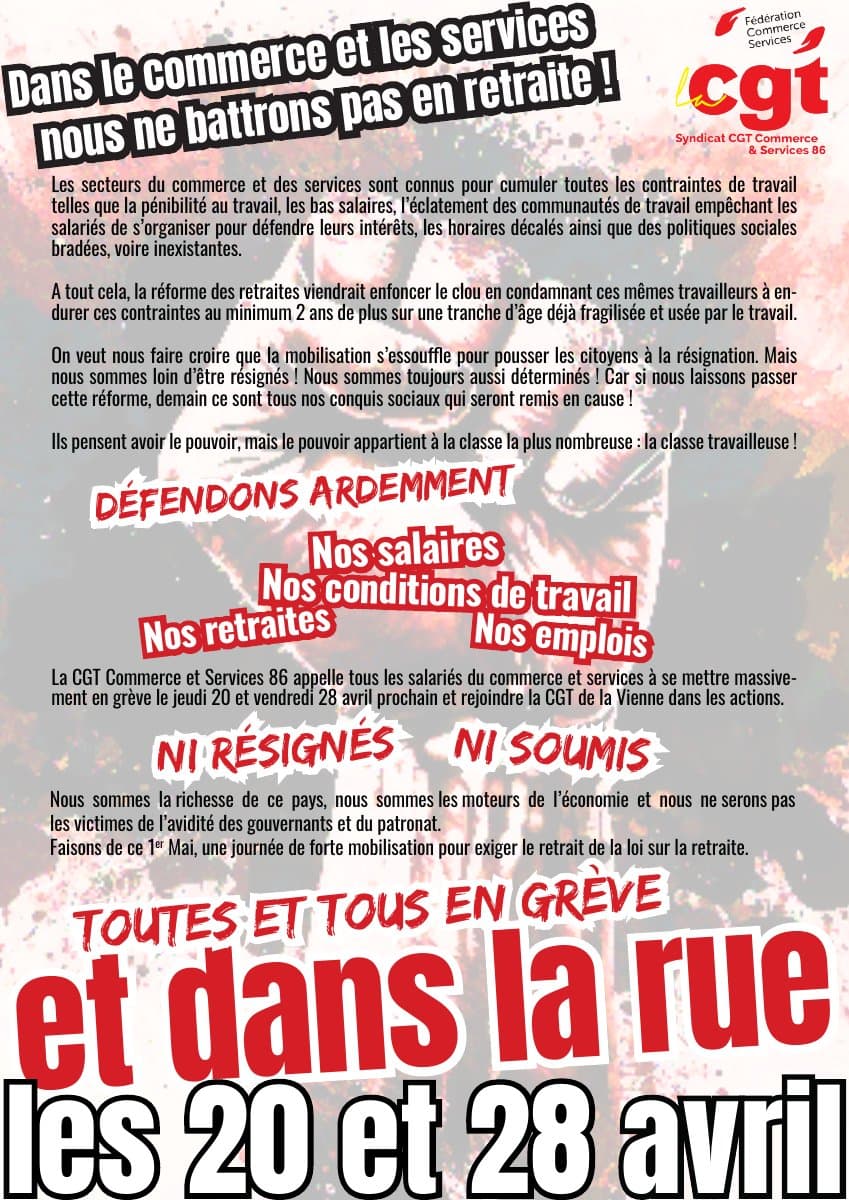 Commerce et services : tous en grève les 20 et 28 avril !