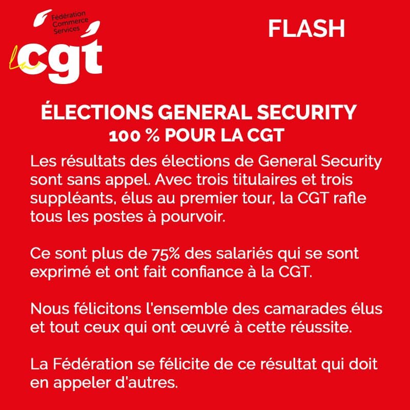 Élections General Security : 100% pour la CGT