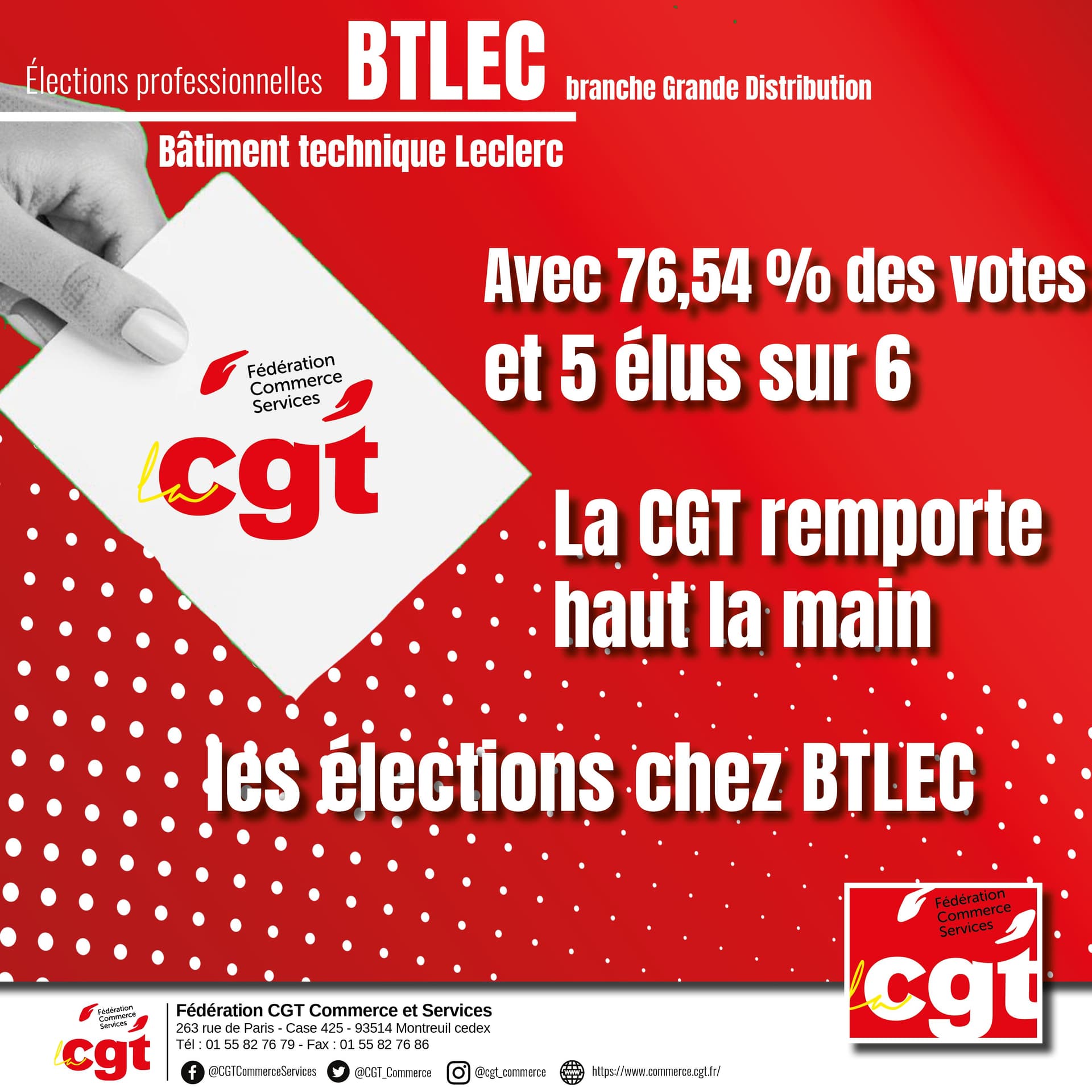 CGT remporte les élections professionnelles chez BTLEC