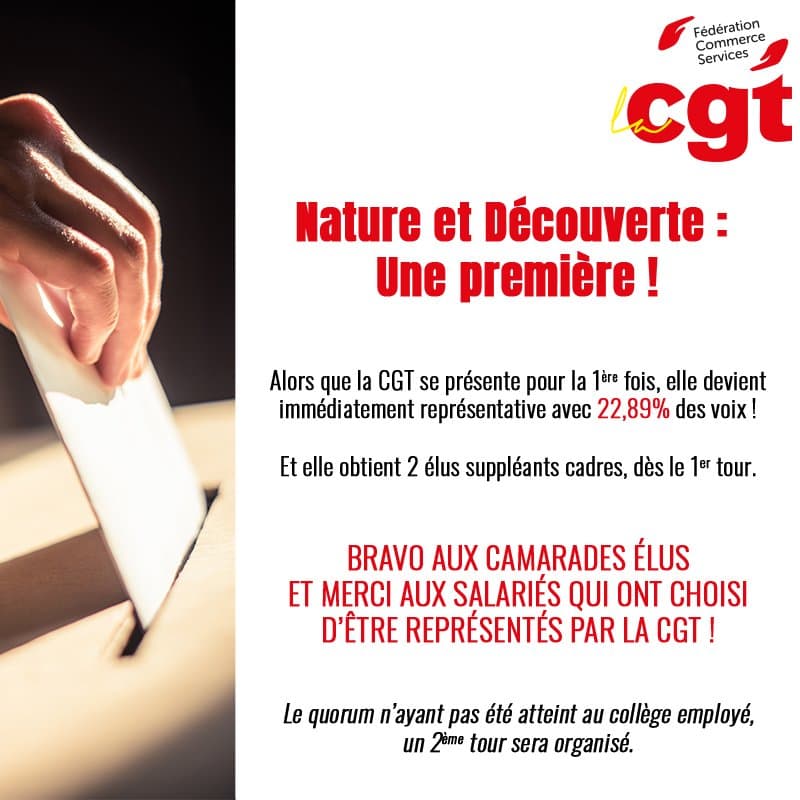 Nature et Découvertes : la CGT élue représentative dès le 1er tour