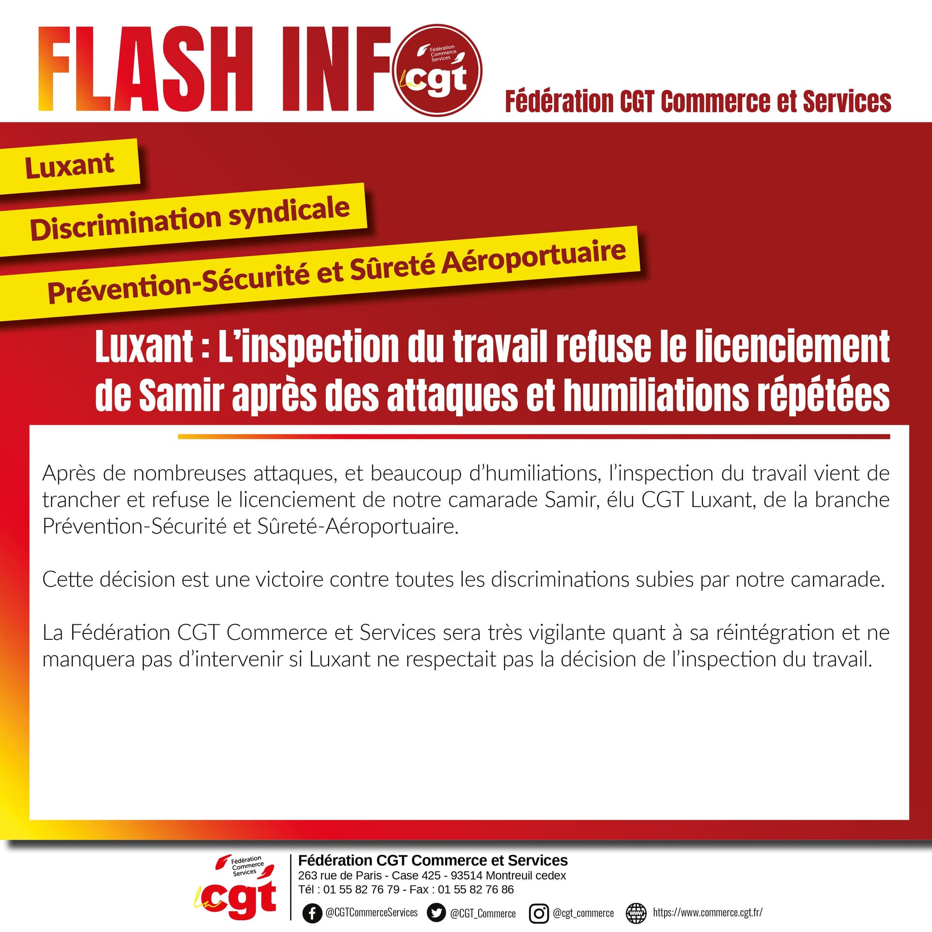 Luxant : l'inspection du travail refuse le licenciement de Samir