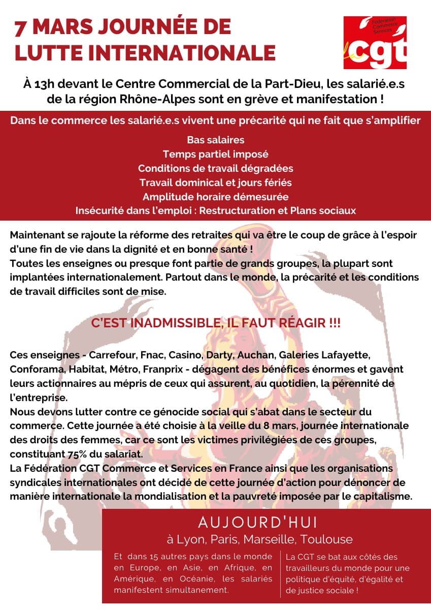 7 mars : Journée de lutte internationale dans le commerce