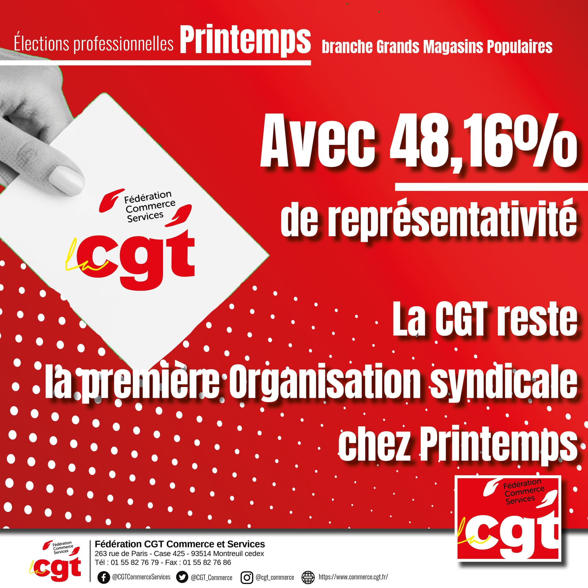 CGT en tête aux élections professionnelles Printemps