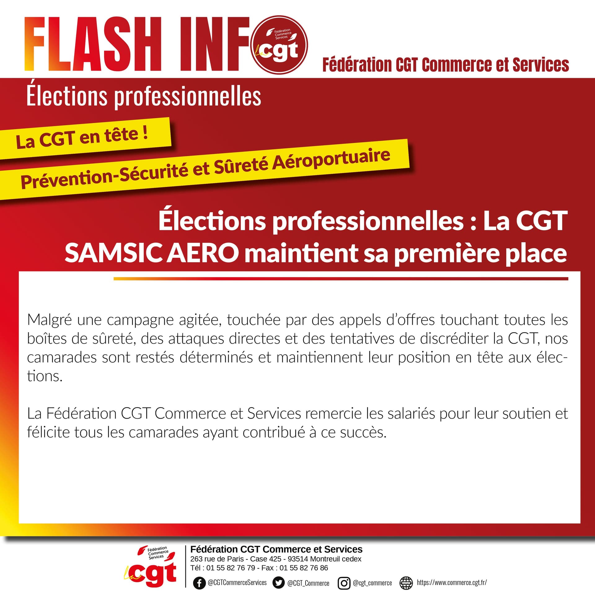 Élections SAMSIC AERO : la CGT maintient sa première place