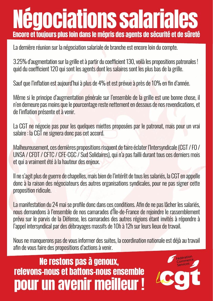 Négociations salariales : la CGT refuse les miettes !