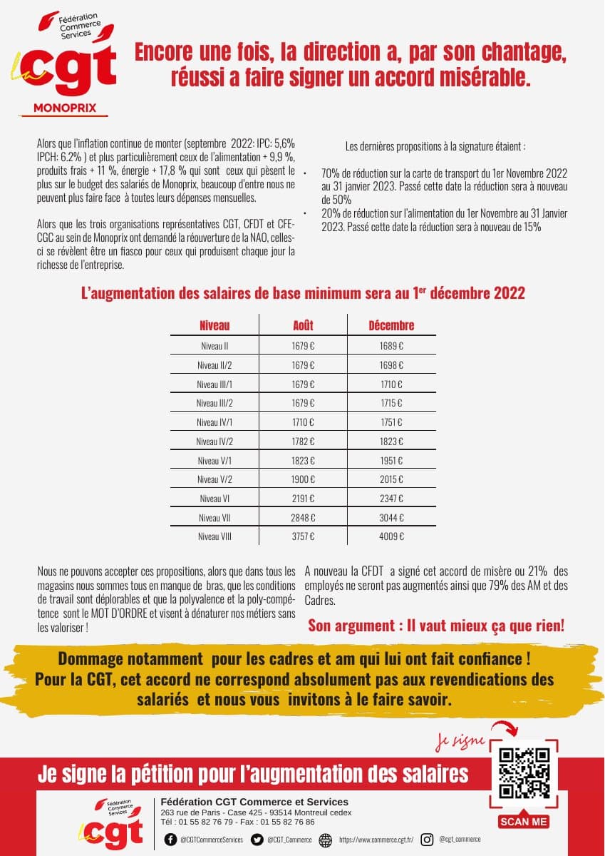 Monoprix : l'accord misérable ne passe pas !