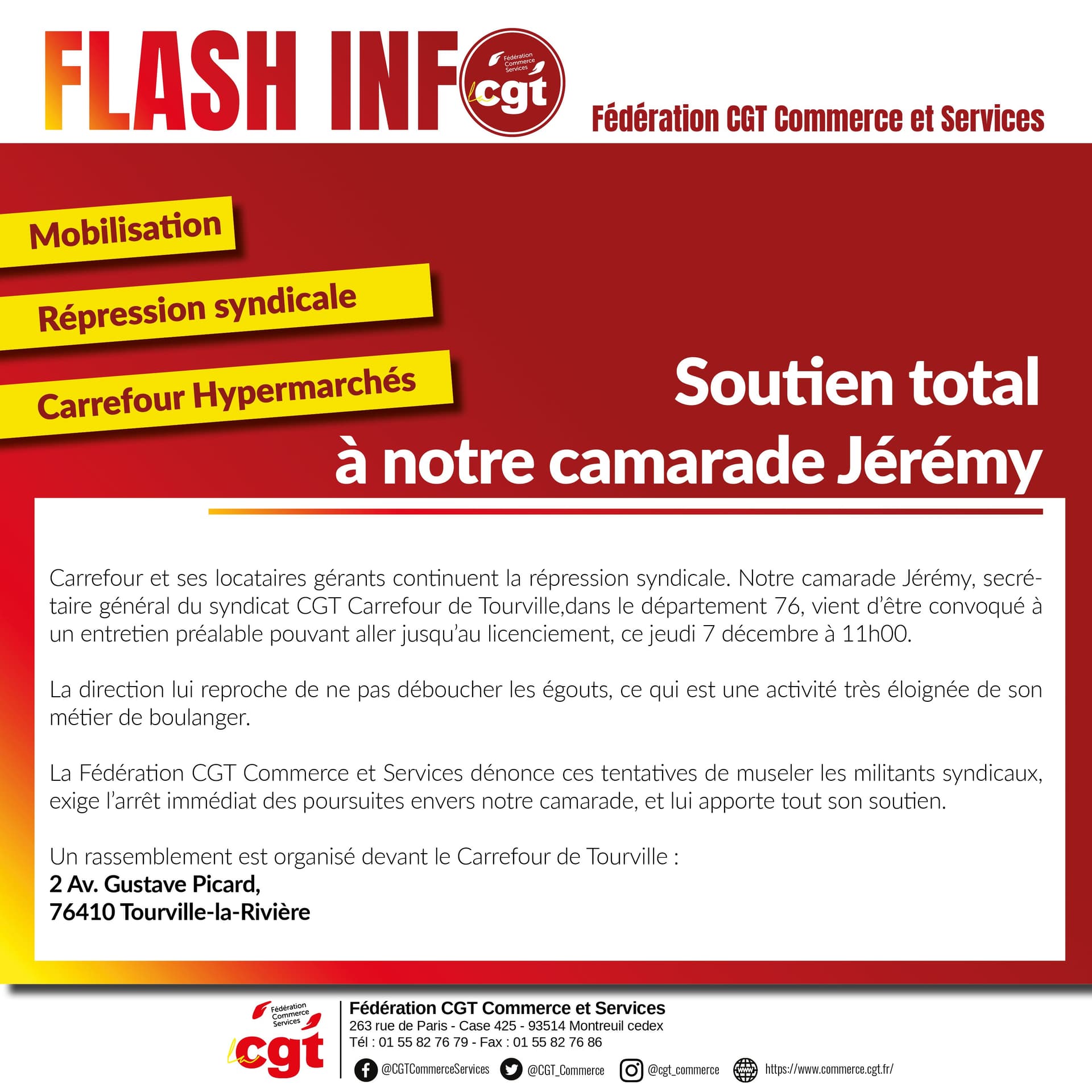 Carrefour : soutien total à Jérémy face à la répression syndicale