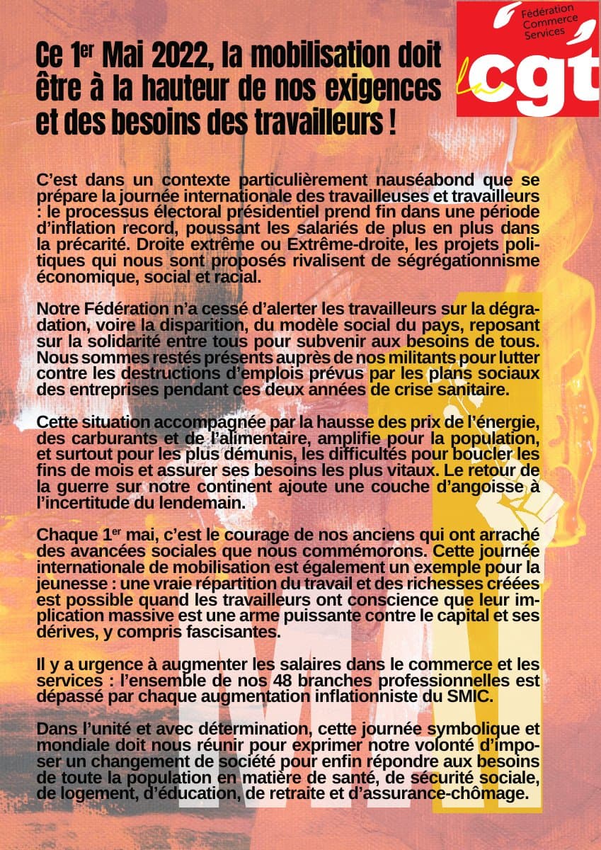 1er Mai 2022 : la mobilisation à la hauteur de nos exigences