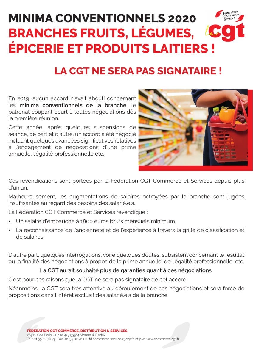 Minima conventionnels 2020 : la CGT ne signera pas !