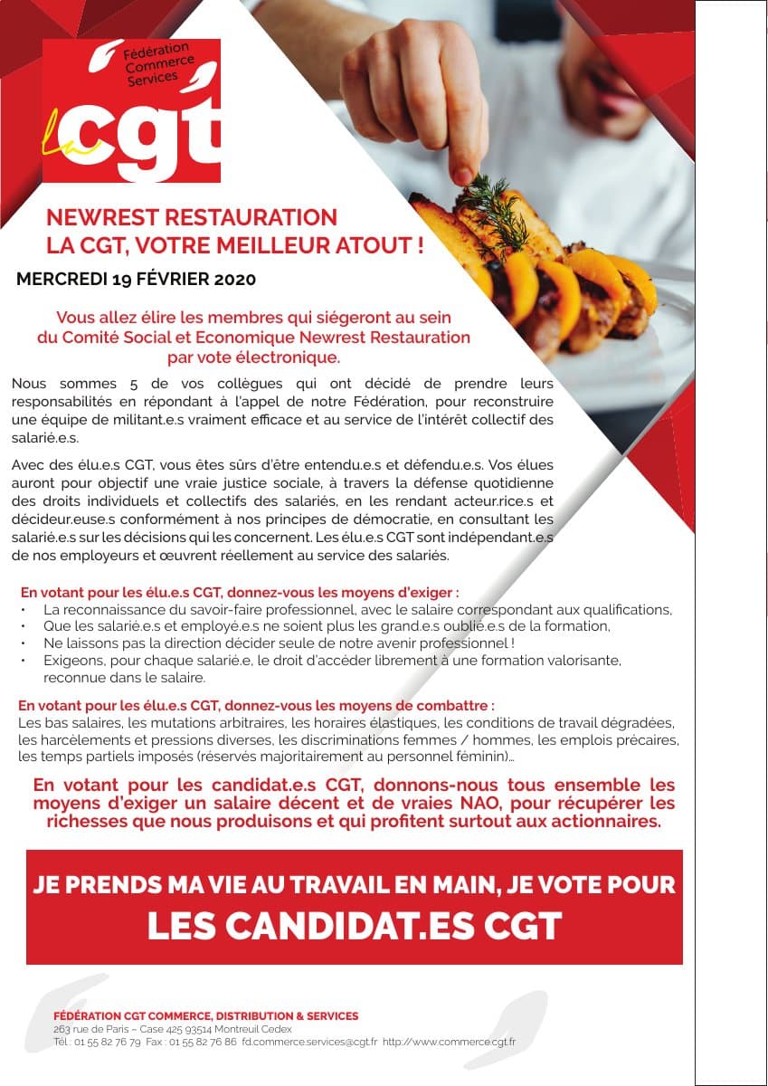 Newrest : votez CGT pour défendre vos droits !