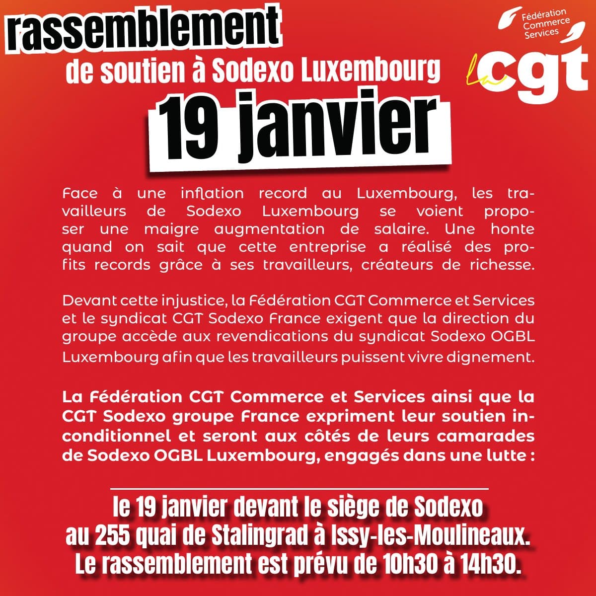 Rassemblement de soutien à Sodexo Luxembourg le 19 janvier