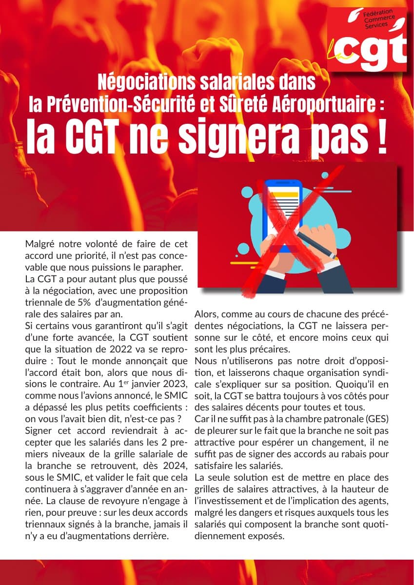 Prévention-Sécurité : la CGT refuse de signer !
