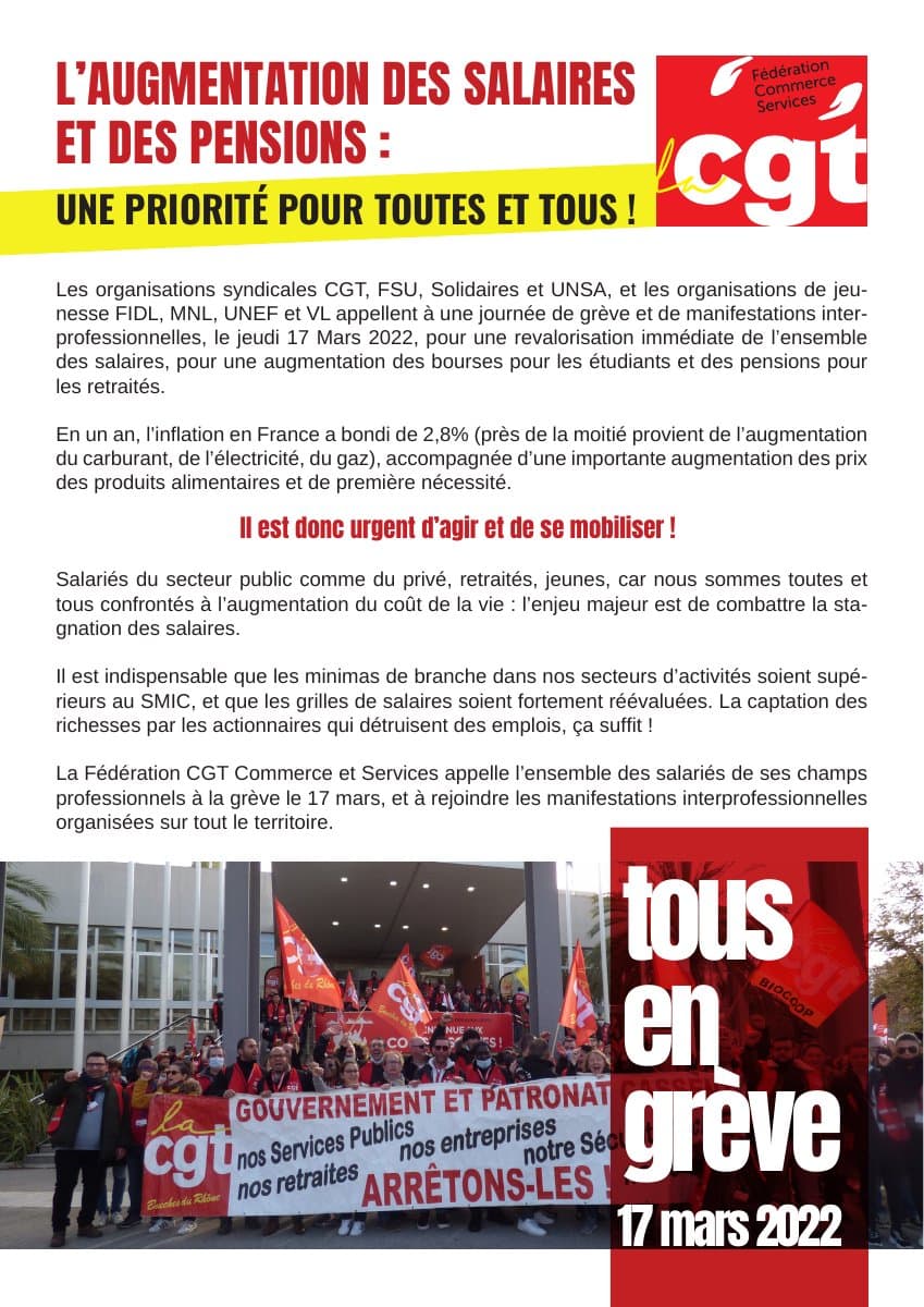 17 mars 2022 : Grève générale pour les salaires et les pensions