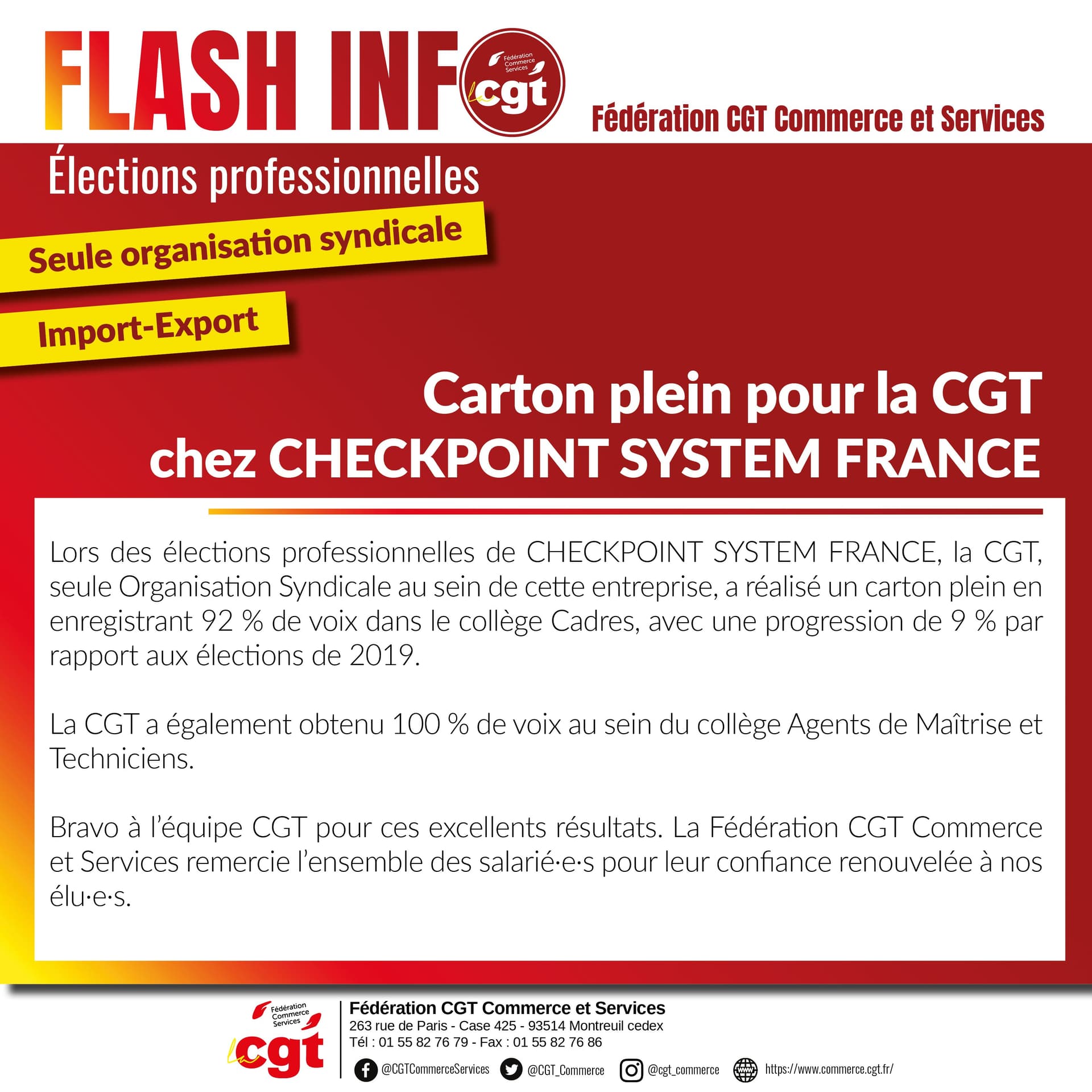 Carton plein pour la CGT chez Checkpoint System France