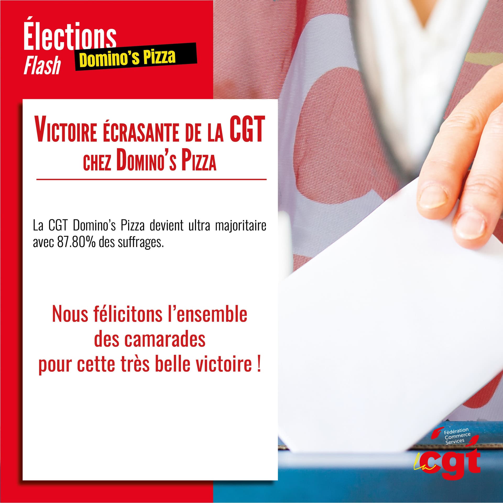 Victoire écrasante de la CGT aux élections Domino's Pizza