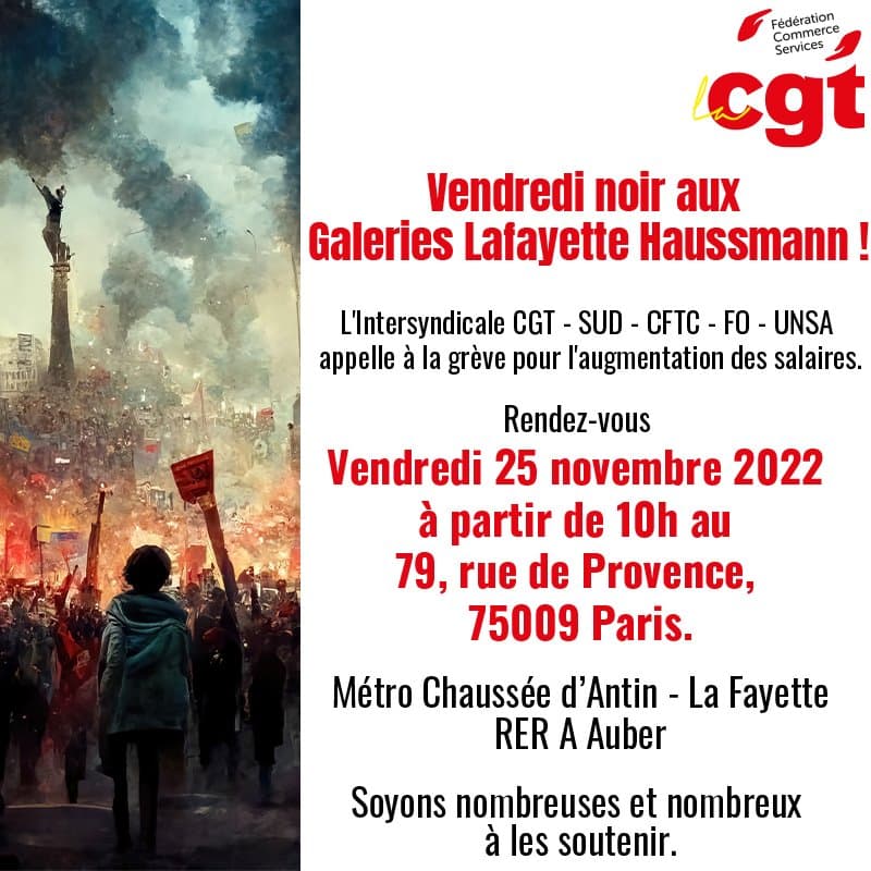 Grève le 25 novembre aux Galeries Lafayette Haussmann