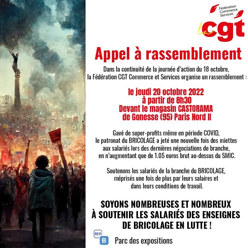 Rassemblement CGT Bricolage le 20 octobre à Paris