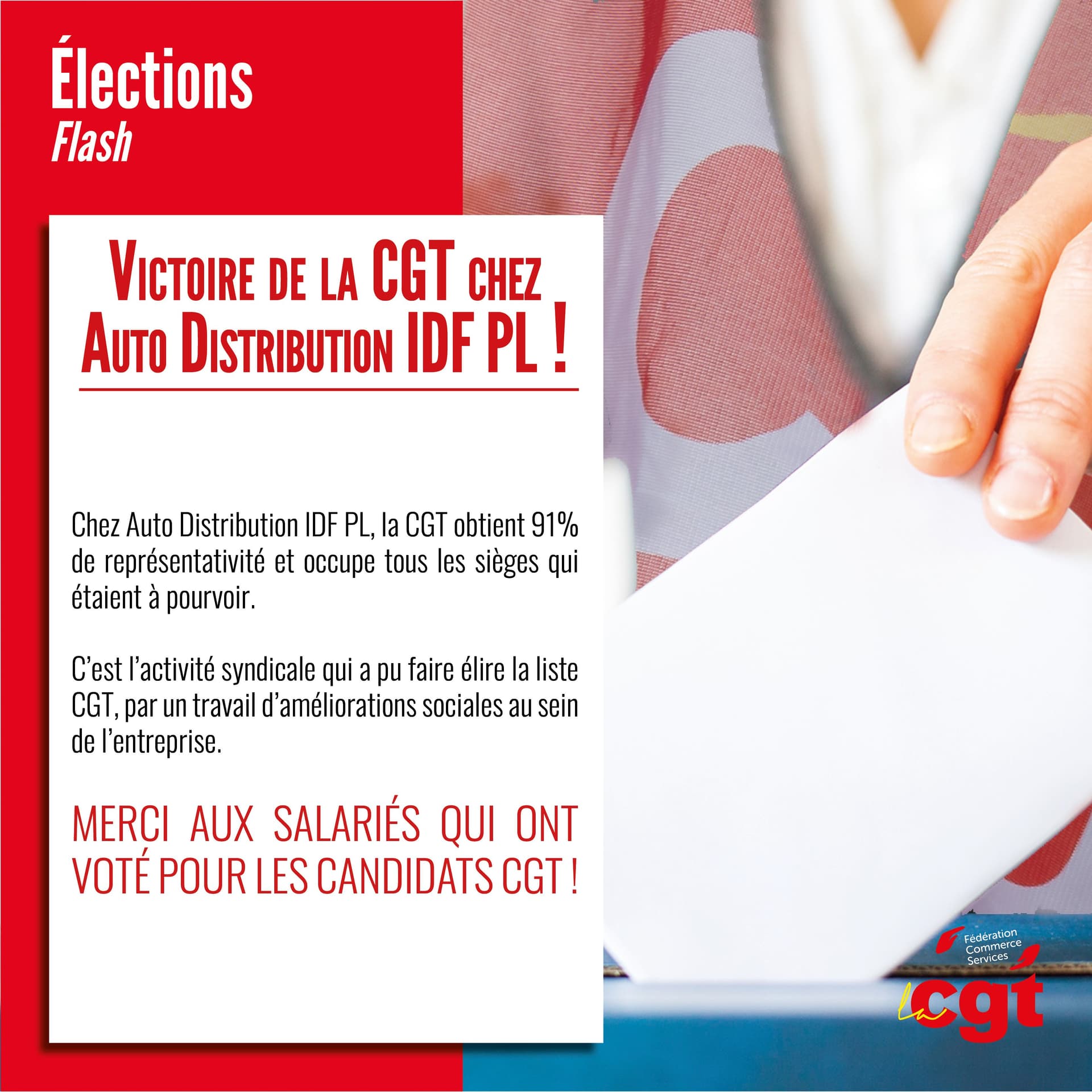Victoire de la CGT chez Auto Distribution IDF PL !