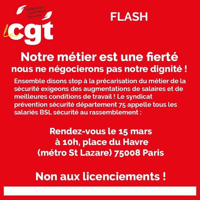 BSL Sécurité : mobilisation le 15 mars contre les précarisations