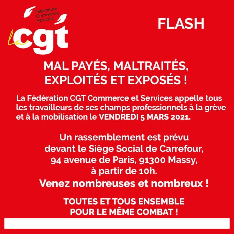 Grève et mobilisation chez Carrefour le 5 mars 2021