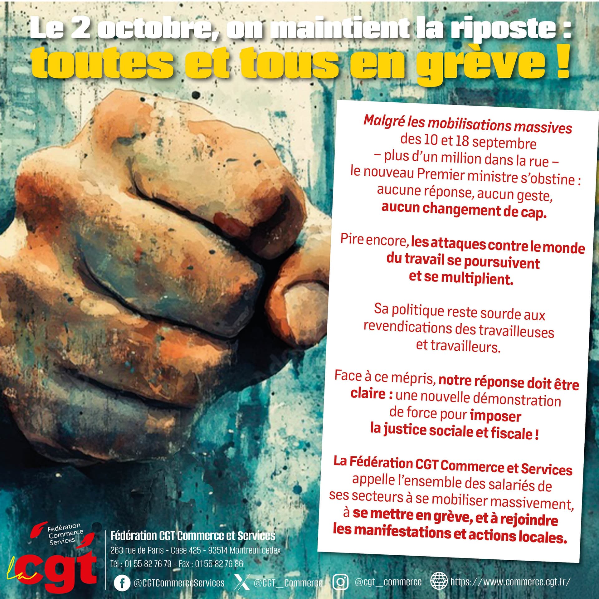 2 octobre : maintien de la riposte, tous en grève !