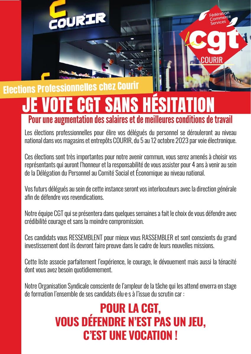 Élections Courir : votez CGT pour vos salaires et conditions