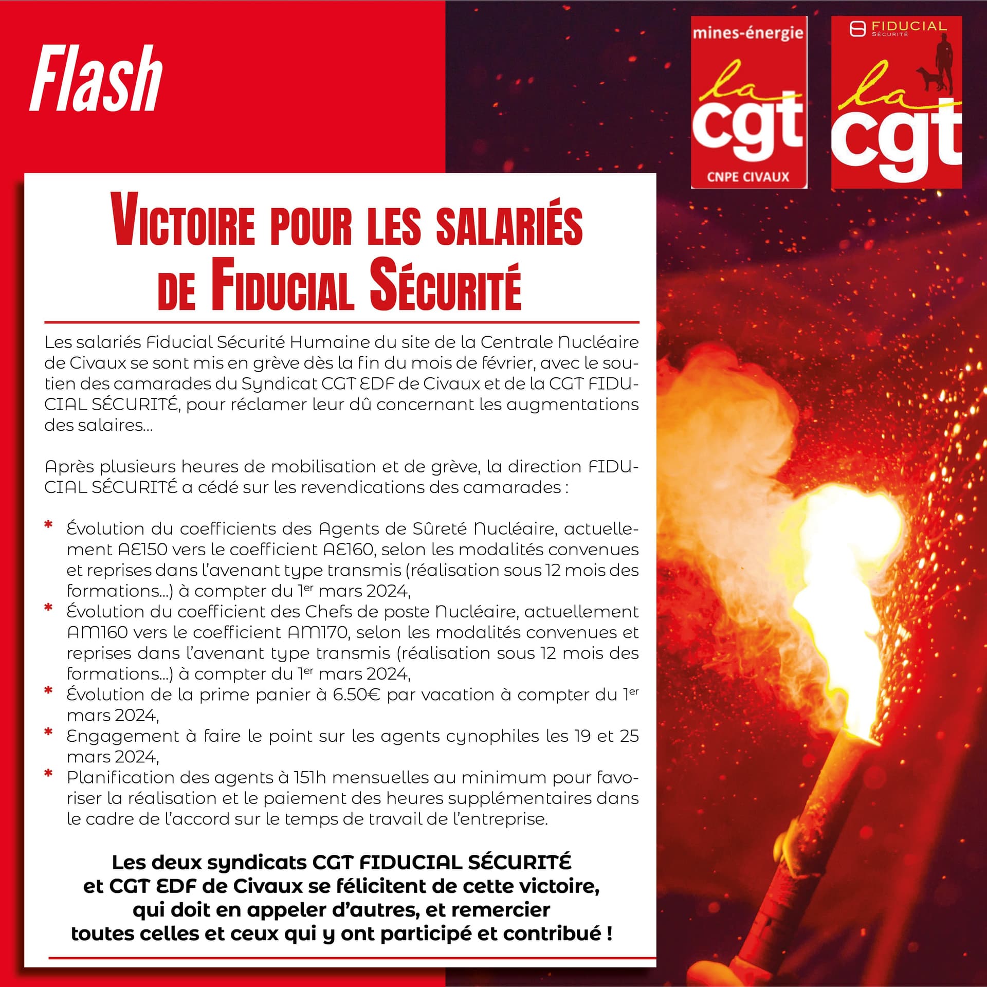 Victoire pour les salariés de Fiducial Sécurité à Civaux