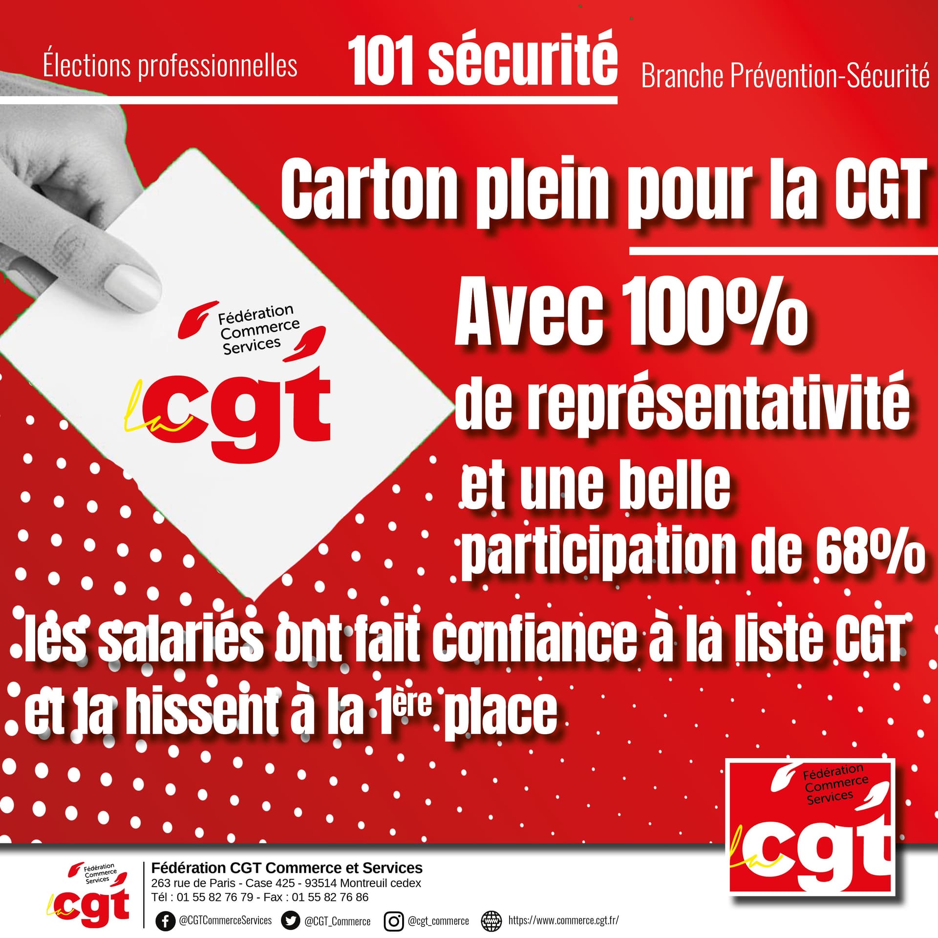 101 sécurité : carton plein pour la CGT aux élections